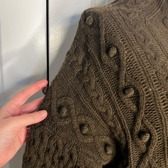 Theory Mixed Cable Knit Sweater in Military Green Brown Size XS wool cashmere - Picture 12 of 14